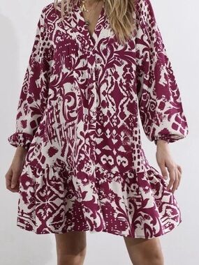 NEW ZARA Plum Printed Long Sleeve Dress